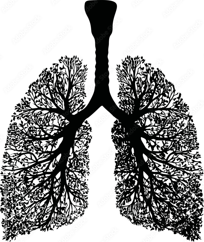 Poster Silhouette of lungs resembling a tree with branches in artistic style. Vector illustration