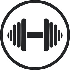 Obraz premium Black dumbbell icon inside circle fitness symbol illustration. Vector illustration