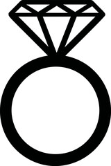 Black and white diamond ring icon on a plain background, minimalist style. Vector illustration