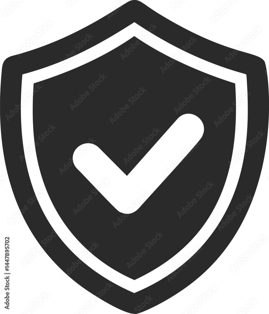 Aufkleber black and white shield icon with a check mark symbol representing security. vector illustration