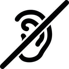 Hearing impairment symbol with black ear and diagonal line, vector icon. Vector illustration