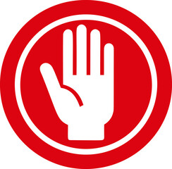 Obraz premium Red circular stop hand symbol with white hand illustration. Vector illustration