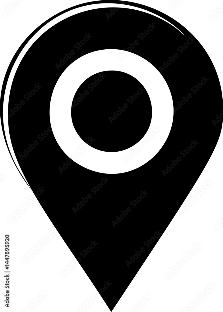 Poster black and white location pin icon with circular design on white background. vector illustration