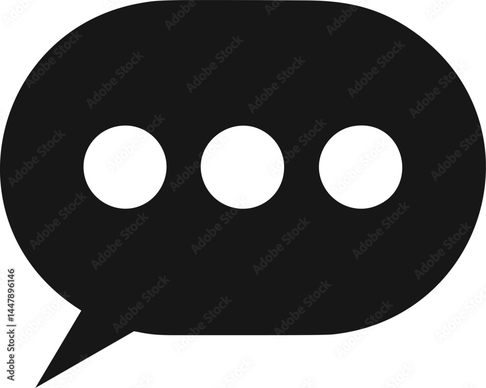Poster black speech bubble with three white dots symbolizing communication. vector illustration