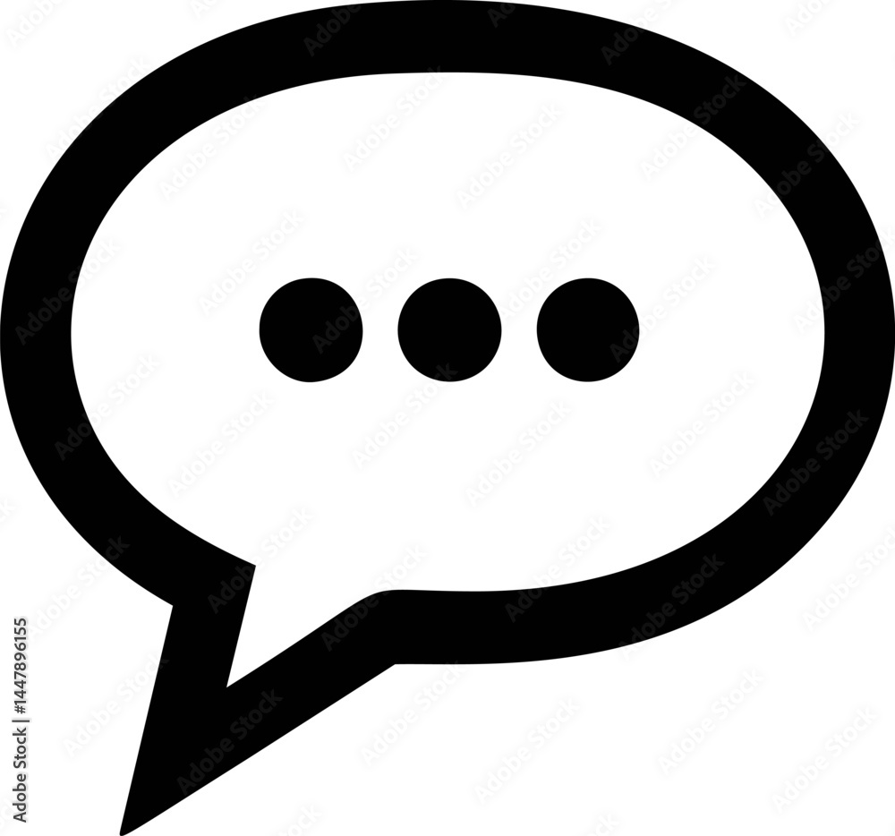 Poster black speech bubble icon with three dots, representing conversation concept. vector illustration