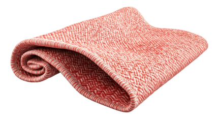 Woven mat, coiled and patterned, coral and white. cut out transparent