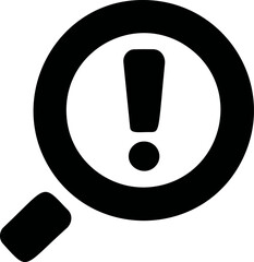 Black magnifying glass with exclamation point concept of alert. Vector illustration