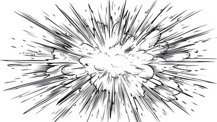 Obraz premium Dynamic black and white comic book-style explosion with energetic lines. Vector illustration