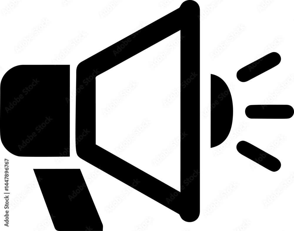 Poster black and white megaphone icon with sound waves in minimalist style. vector illustration