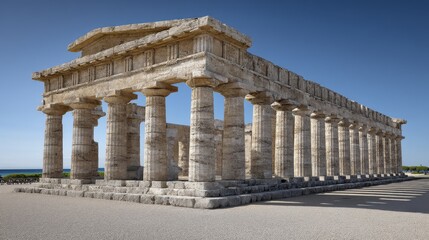 Obraz premium Imposing ancient Greek temple, imposing structure, weathered stone, scenic landscape, architectural details - fragments corinthian greek temple historical
