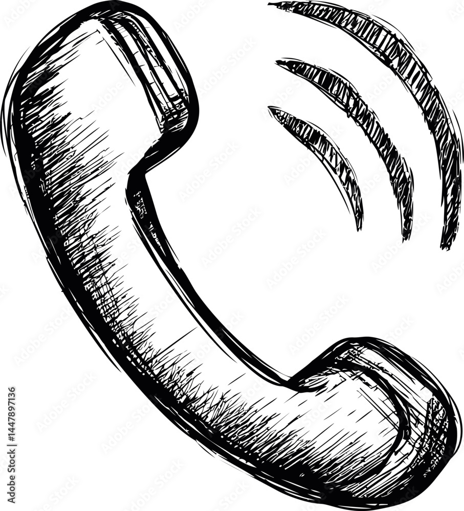 Poster Sketch of a telephone handset with sound waves indicating communication. Vector illustration