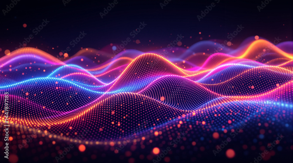 Poster dynamic data waves: abstract visual of vibrant data streams and flowing waves. a symphony of neon co