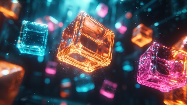 Floating glowing cubes in vibrant colors