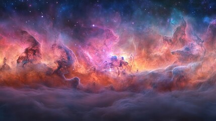 Vibrant cosmic nebula, swirling colors of pink, blue, and violet in a celestial expanse, perfect for space-themed designs.