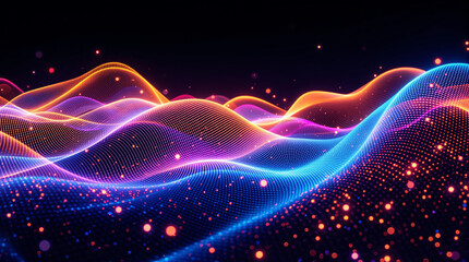 Fototapeta premium Digital Wave of Light: Captivating digital artwork showing a vibrant wave of light with an ethereal glow, ideal for evoking a sense of technological wonder.