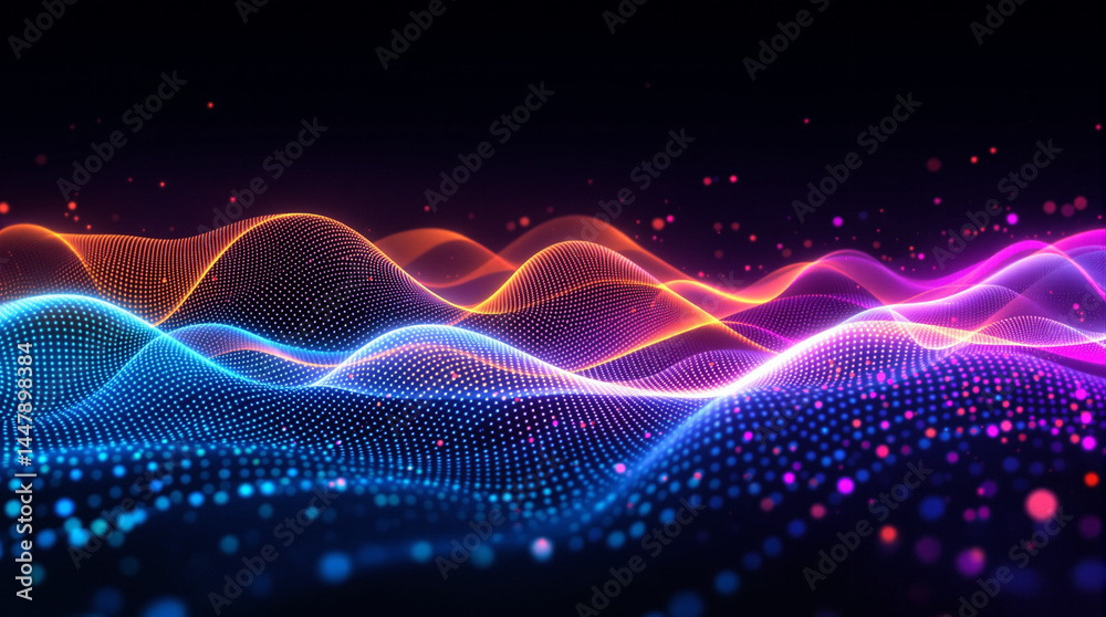 Poster vibrant sound wave: digital representation of sound waves in mesmerizing display of interconnected p