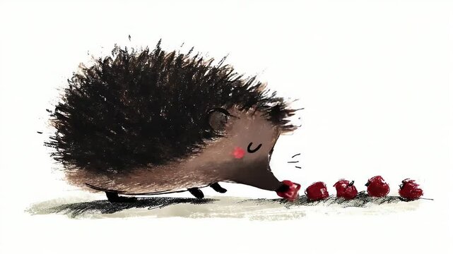 Cute hedgehog eating berries illustration