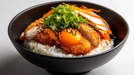Crispy Chicken Katsu Donburi with Egg Yolk and Vegetables