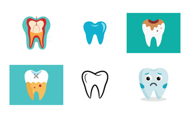 Dental tooth icon vector set for dentist design features medical care symbols and healthy teeth illustrations
