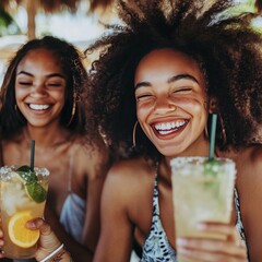 Girls having fun at the beach bar.