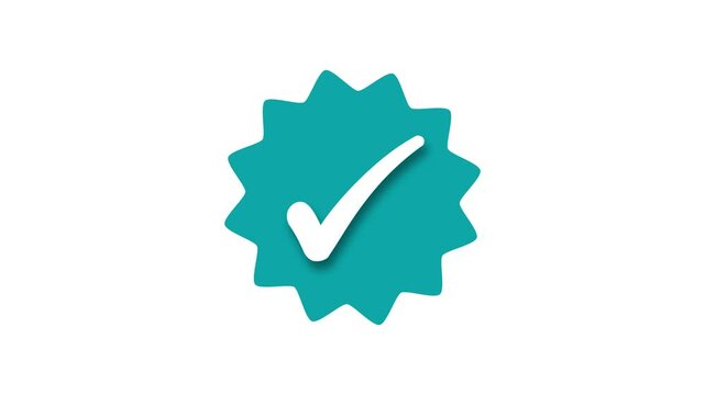 3D Starburst Badge Fill Check Mark Symbol in Motion, Elegant 3D Starburst Badge Check Mark Animation