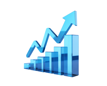 3D Render of Blue Glass Bar Graph Showing Growth on transparent background - Powered by Adobe