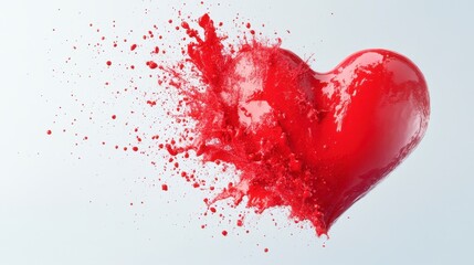 Exploding Red Pixel Heart Digital Art Abstract Background