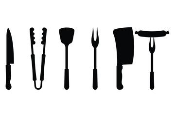 Black Kitchen Tools Silhouette Set Vector Illustration of Cooking Accessories Isolated on White