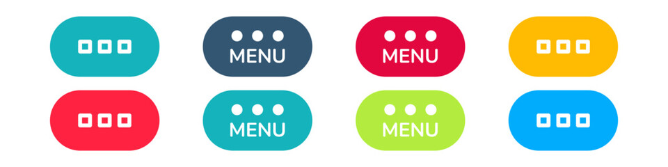 WebMenu UI Design Elements icons. Set of hamburger Menu buttons. Website Navigation Icons for Mobile App and User Interface. Modern colored Navigation buttons or Web menu and ui icons set