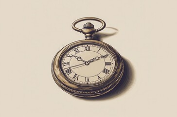 Detailed minimalist vector art of a retro pocket watch