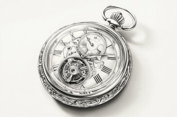 Detailed minimalist vector art of a retro pocket watch