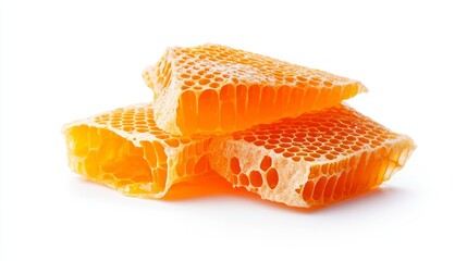 Golden Honeycomb Pieces on White Background