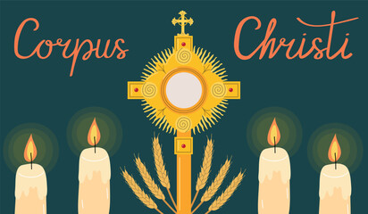 Corpus Christi banner. Catholic religious holiday greeting card, template for your design.