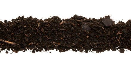 Humus soil bottom border pile isolated on a white background for agricultural use