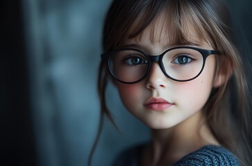 Fototapeta premium Elegant classroom portrait of a quiet schoolgirl in black glasses