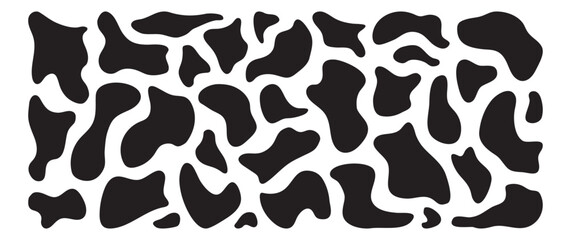 Abstract shape organic, liquid blob form pattern, irregular round bubble icon, black fluid spot, random curve figure, wave drop set isolated on white background. Simple vector illustration