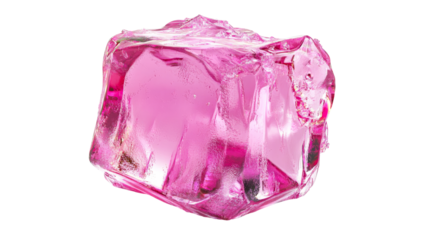 Translucent pink block of glossy, shiny gel material. cut out transparent