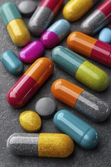 Assortment of colorful prescription pills and capsules - pharmaceuticals prescription pills abstract collection