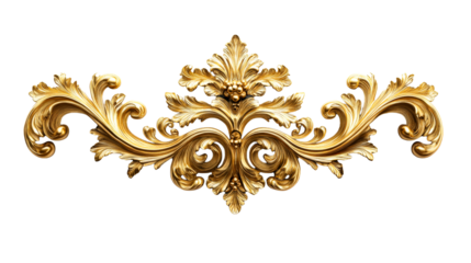 Ornate gilded baroque floral swag decoration element. cut out transparent