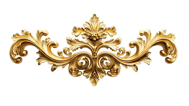 Ornate gilded baroque floral swag decoration element. cut out transparent