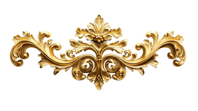 Ornate gilded baroque floral swag decoration element. cut out transparent