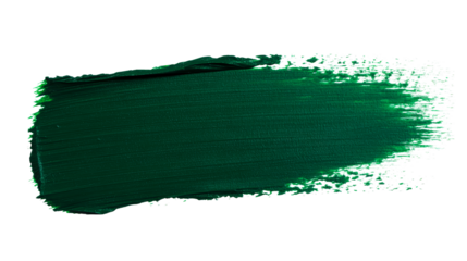 Emerald green paint stroke texture brush, canvas surface. cut out transparent