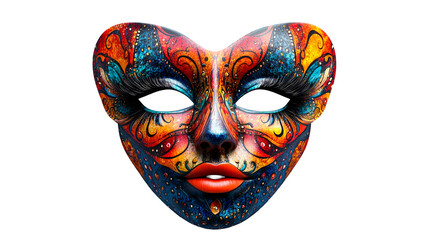 Ornate masquerade face mask with bright color scheme. cut out transparent
