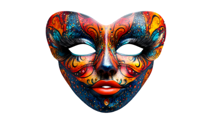 Ornate masquerade face mask with bright color scheme. cut out transparent