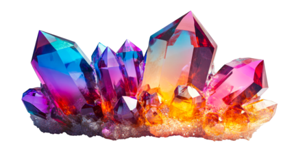 Colorful Quartz Crystal Cluster Geological Specimen. cut out transparent