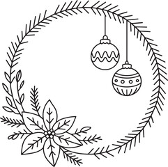Fototapeta premium Christmas Ornaments and Poinsettia Floral Wreath Illustration