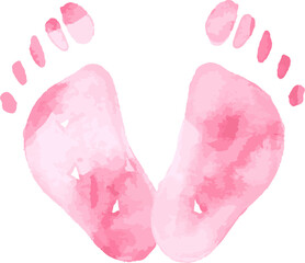 Watercolor Baby foot steps. Pink footprints suited for baby gender reveal, and baby shower decoration.
