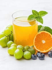 Refreshing Fruit Juice with Green Grapes, Orange, and Blueberries