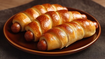 Sausages in dough on  plate,pigs in a blanket