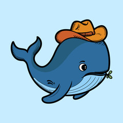 Cute Whale Wearing Cowboy Hat Illustration
